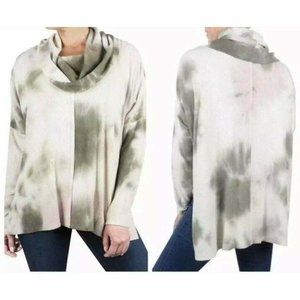 Status By Chenault | Women's  Green Tie Dye Ribbed Cowl Neck Tunic Sweater Small